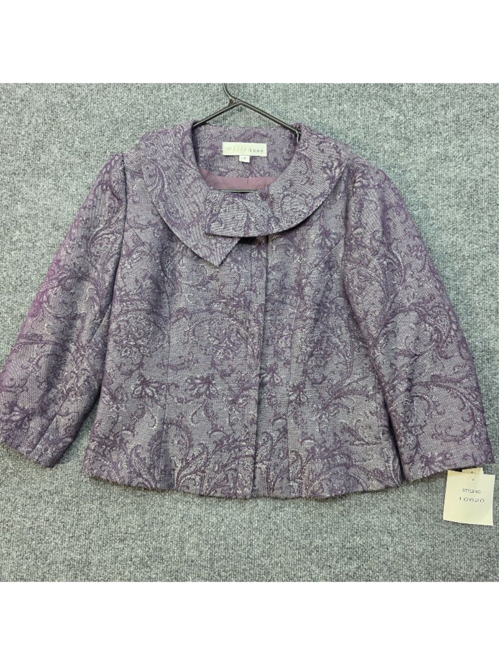 Miller Shor Floral Jacquard Crop Jacket 8 Purple Tapestry Romantic Wedding Guest